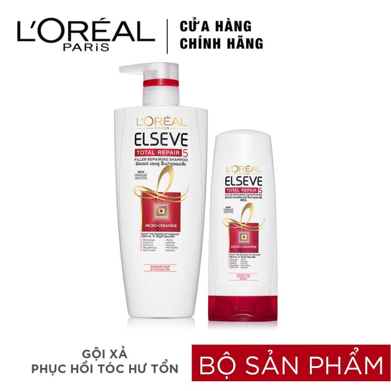 Bộ dầu gội 650ml và dầu xả 165ml phục hổi tóc hư tổn L’oreal Paris Elseve Total Repair