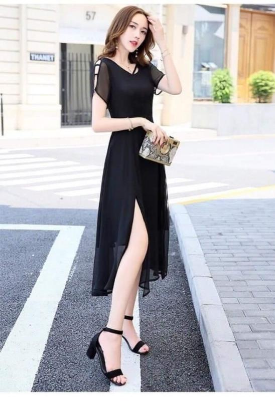 Nơi bán Đầm form dài voan chiffon xẻ đùi Misa Fashion MS307 đi chơi, dự tiệc / Có 3 màu