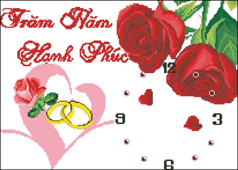 Tranh thêu chữ thập đồng hồ trăm năm hạnh phúc