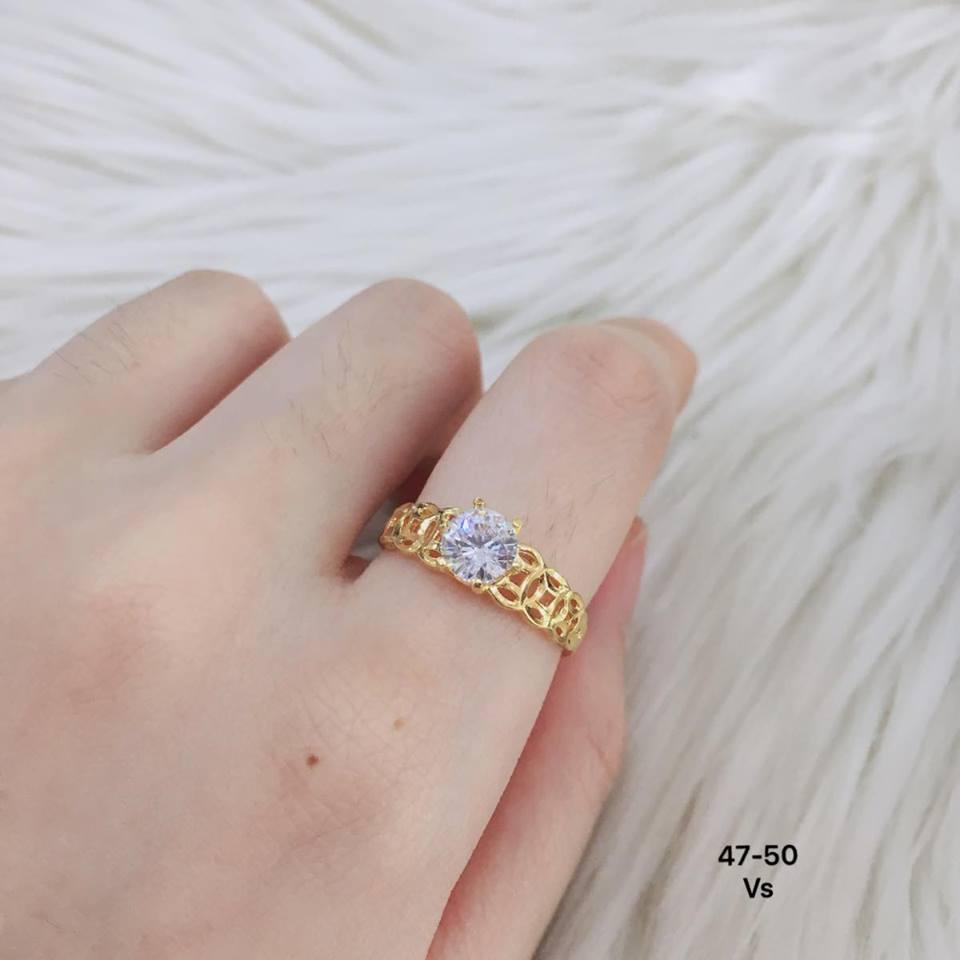 Nhẫn kim tiền nữ mặt đính đá vàng tây 10k có hóa đơn bảo hành tiệm