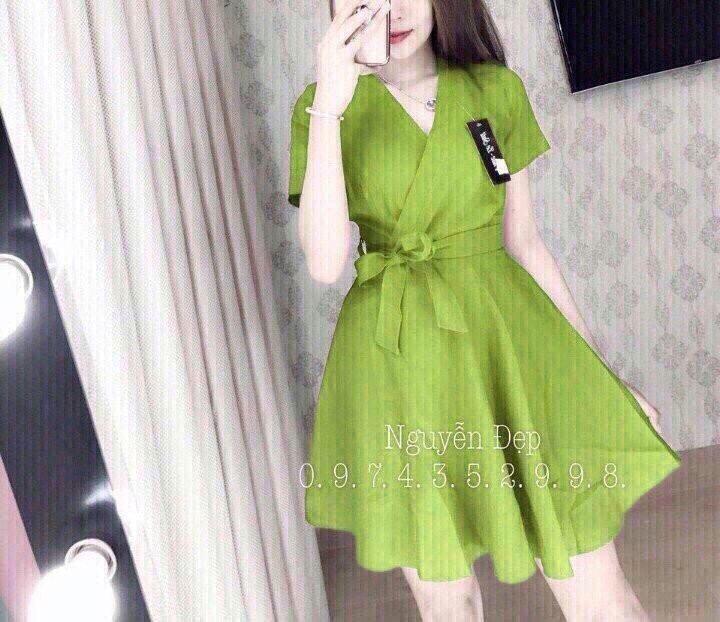 Đầm xòe thắt nơ eo