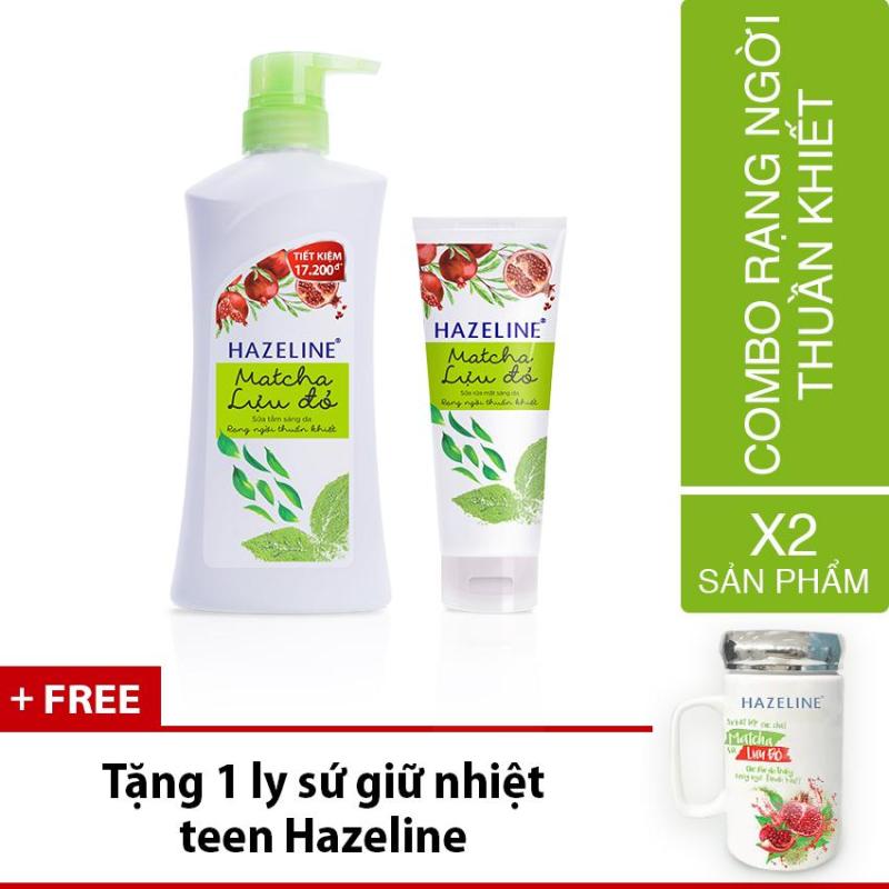 Bộ Hazeline matcha & lựu đỏ gồm: Sữa tắm 700g + sữa rửa mặt 100g + Tặng 1 ly giữ nhiệt teen HZL
