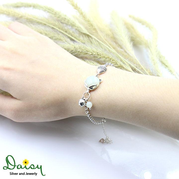 Lắc tay đẹp, vòng bạc đẹp, lắc tay bạc nữ, vòng bạc nữ, lắc tay bạc thái nữ hồ ly đá cẩm thạch chất liệu bạc thái thương hiệu daisy jewelry