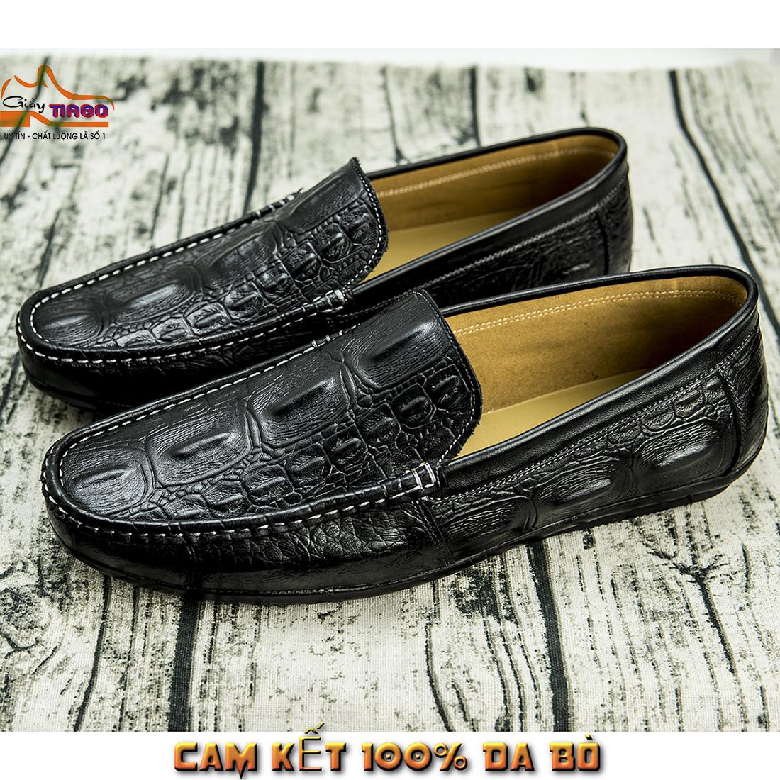 giày mọi nam DA THẬT đế cao su khâu siêu bền, trẻ trung sang trọng phong cách hàn quốc - vân nổi đẹp