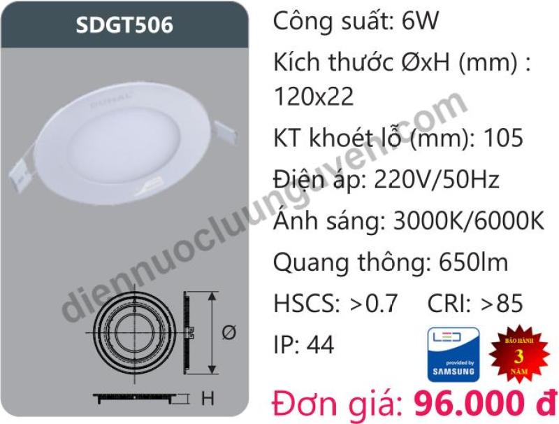 Đèn Led Âm trần 6W Duhal SDGT506