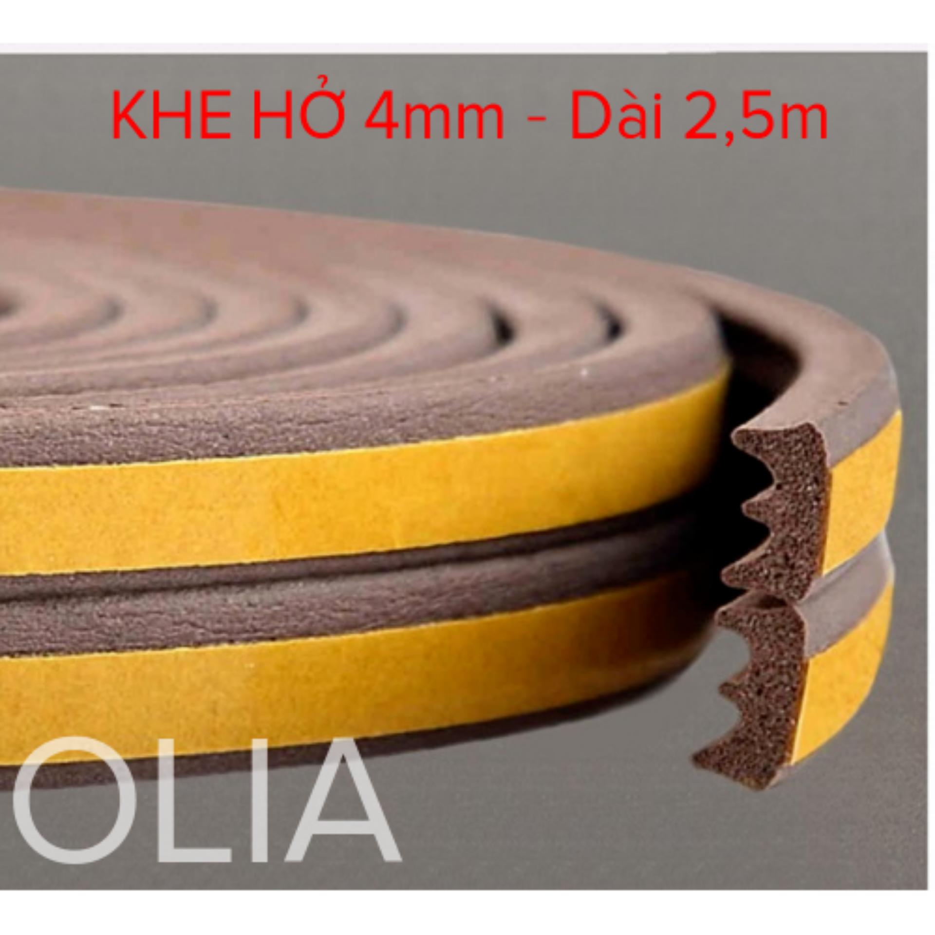 2,5 mét -Khe hở 4mm-Ron Cao Su Dán Khe Hở Cửa ngăn Bụi, Muỗi Giảm Âm-NÂU- Gioăng dán cửa cao su OLIA
