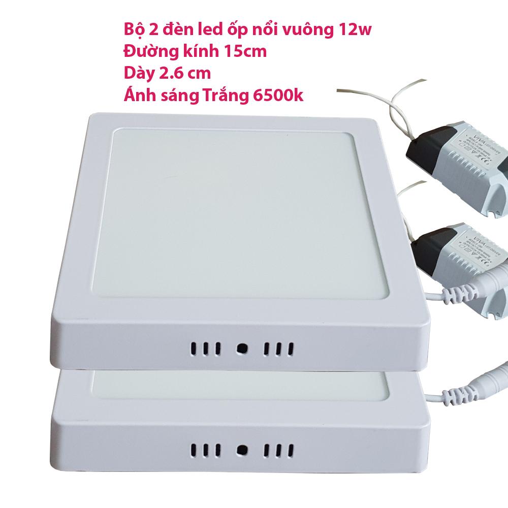 Bộ 2 đèn led ốp nổi vuông 12w ánh sáng trắng