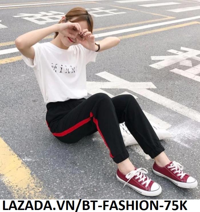 Quần Dài Nữ Thun Phom Rộng Jogger Thể Thao Thời Trang Hàn Quốc - BT Fashion (Sọc Bo - 02A)