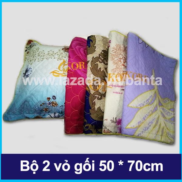 Bộ 2 vỏ gối 50*70 cotton, may lót bông, chống trượt và may viền (giao màu ngẫu nhiên)