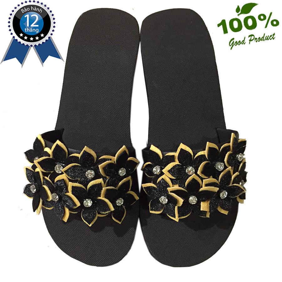 Dép xốp đính hoa đen cao 7cm - Bảo hành 12 tháng
