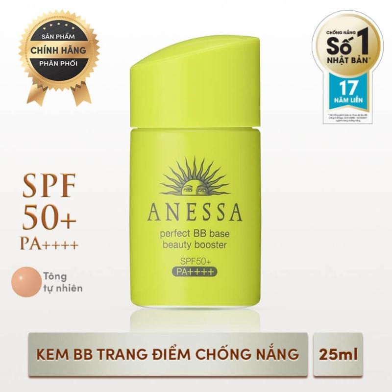 Kem trang điểm chống nắng khô thoáng ẩm mịn BB tông màu sáng Anessa Perfect BB Base Beauty Booster Natural - SPF 50+, PA++++ - 25ml nhập khẩu