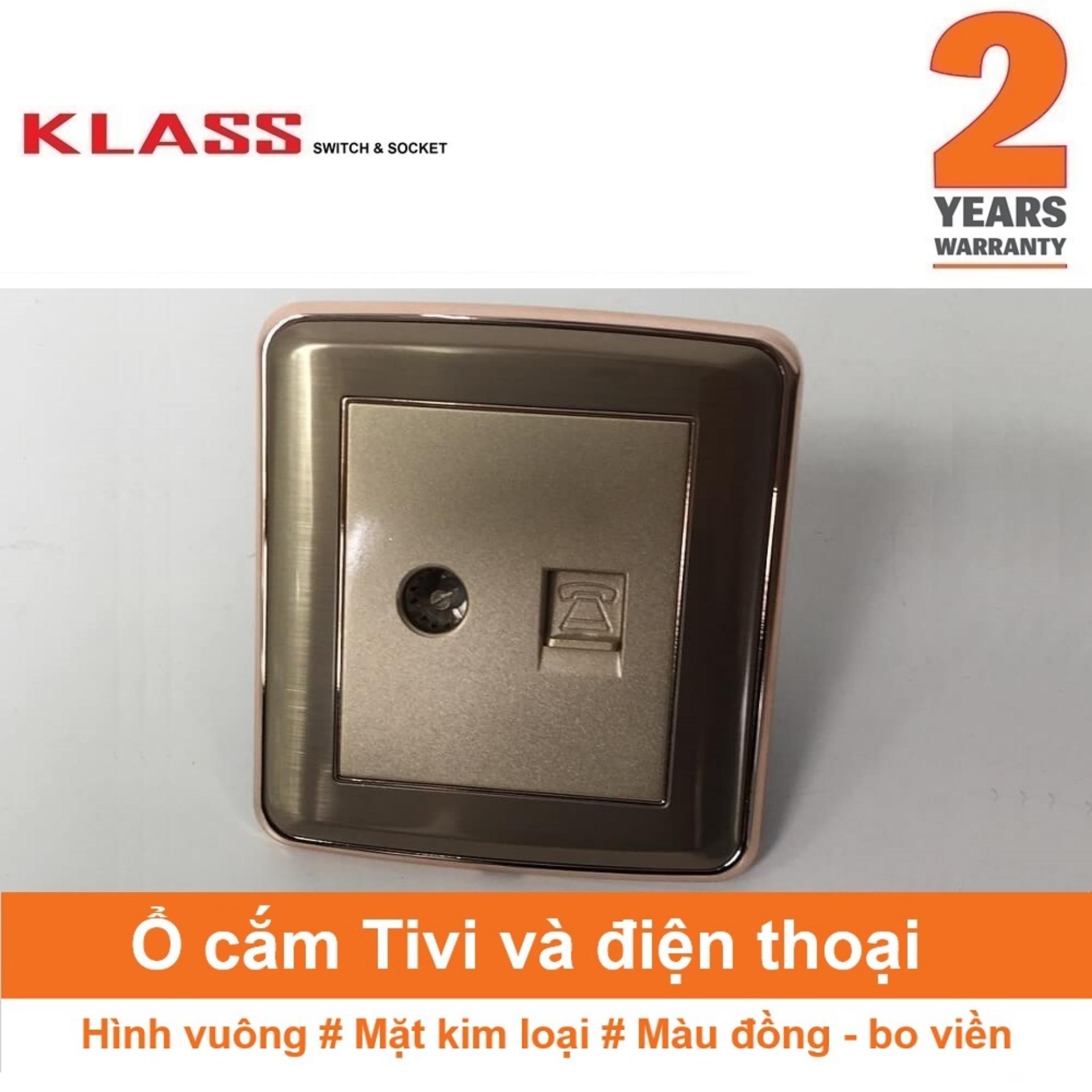 Ổ cắm tv và ổ cắm điện thoại, hình vuông, màu đồng, klass 86kv1-020