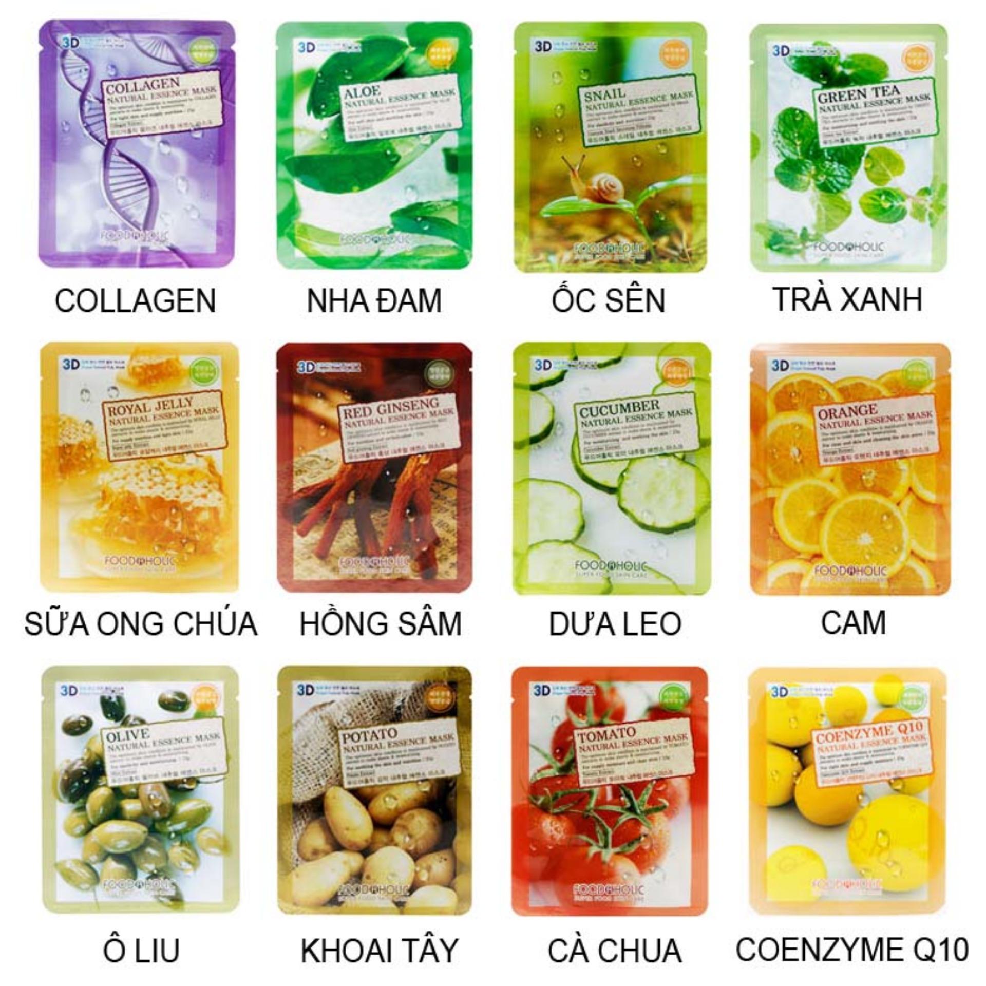 Mix 10 miếng mặt nạ dưỡng da Foodaholic 3D Natural Essence Mask Hàn Quốc