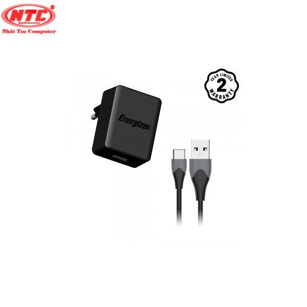 Bộ cốc sạc Energizer Quick Charge Qualcomm 3.0 18W kèm cáp USB Type-C - AC1Q3EUUC23 (Đen) - Hãng phân phối chính thức
