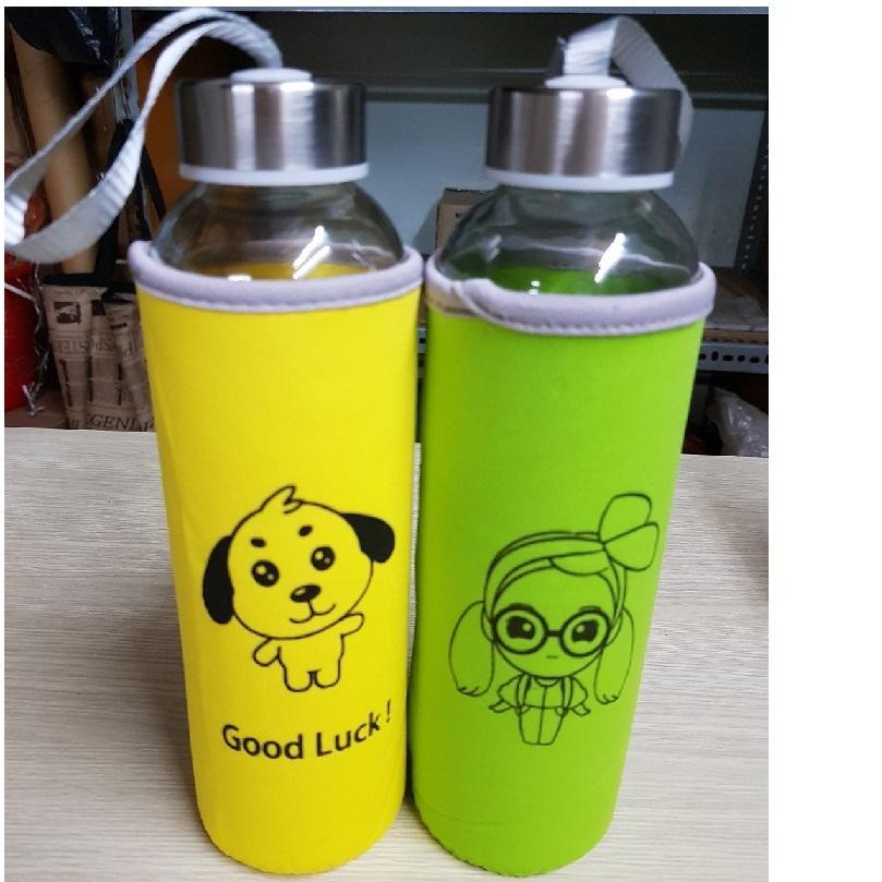 Bình nước thủy tinh 500ml có vải bọc