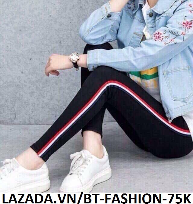 Quần Dài Nữ Thun Ôm Legging Thể Thao Thời Trang Hàn Quốc - BT Fashion (Viền 3M- 01)