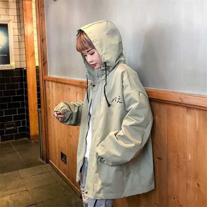 Áo khoác dù nữ CHỮ HÀN QUỐC form rộng có nón phong cách năng động