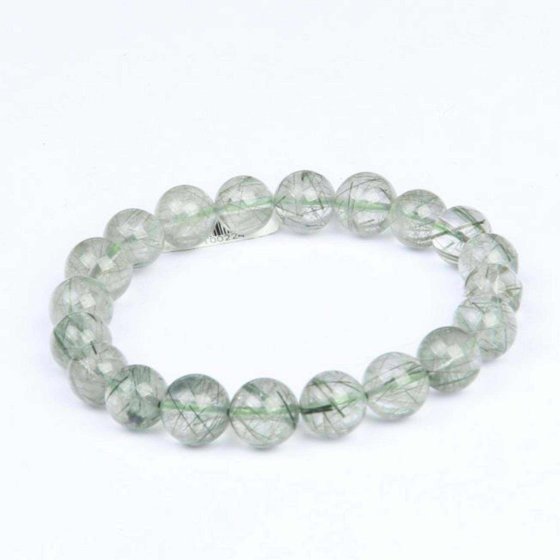 Vòng đá thạch anh tóc xanh 8 li loại 1- Phong thuỷ giúp đem lại sức khoẻ và may mắn tài lộc + Tặng vòng tỳ hưu thạch anh đen