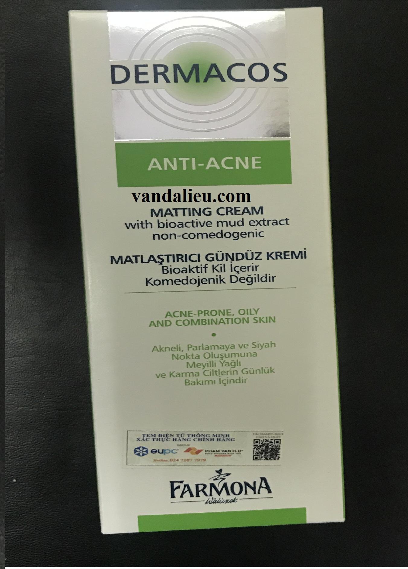 DERMACOS ANTI-ACNE MATTING CREAM 50ML. KEM GIẢM BÓNG NHỜN NGỪA MỤN CHỨA BÙN HOẠT TÍNH.