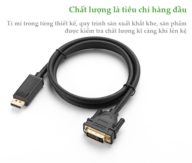 Dây cáp DisplayPort đực sang DVI-D (24+1) đực hỗ trợ 1920x1200 dài 1-8M UGREEN DP103 Dây cáp DisplayPort đực sang DVI-D (24+1) đực hỗ trợ 1920x1200 dài 1-8M UGREEN DP103