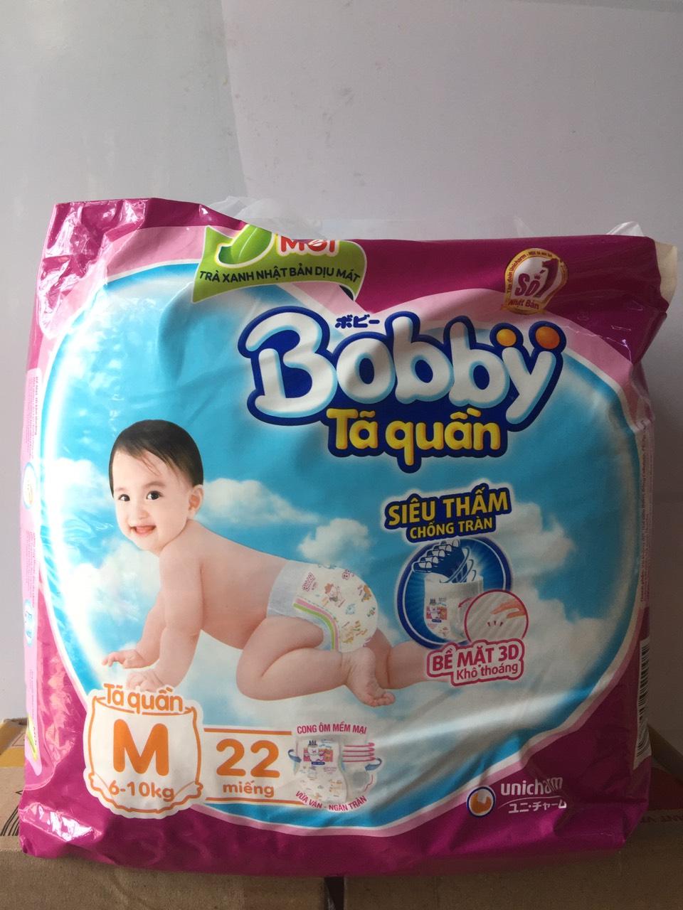 Tã Quần Bobby M 22 miếng Mẫu mới trà xanh