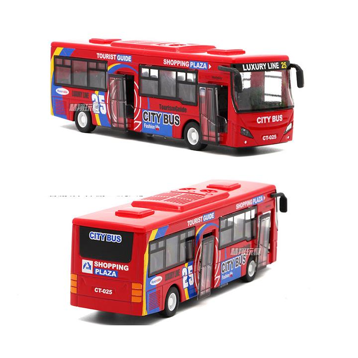 Đồ chơi mô hình xe ô tô khách city bus  tỉ lệ 1:32 có âm thanh và đèn cho trẻ em bằng kim loại mở cửa