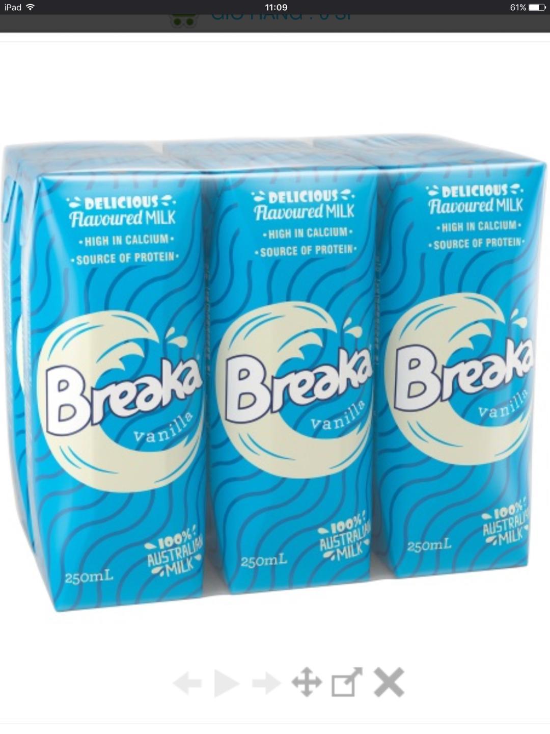 Sữa tươi nguyên kem vị vani breaka nhập từ úc hộp 250ml, thùng 24 hộp