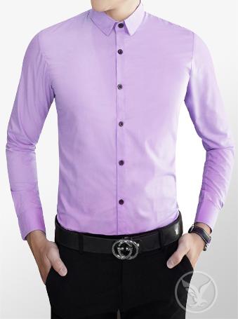 Áo sơ mi nam chống nhăn loại đẹp, Sơ mi nam lụa nến (Tím Nhạt)