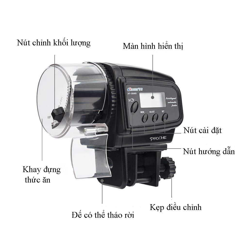 Máy cho cá ăn tự động AF2009 ( cho cá ăn 4 lần trong ngày) bản nâng cấp của AF2003 cài đặt đơn giản, dễ dàng có 2 viên pin kèm theo