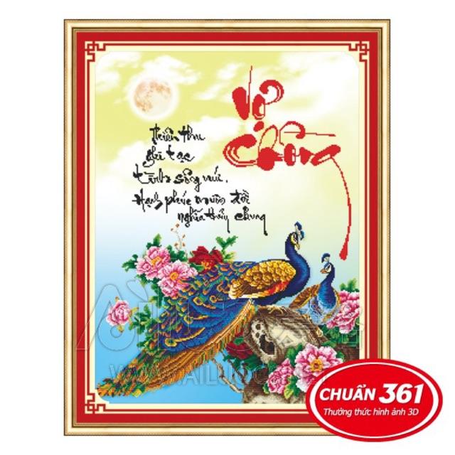 Tranh thêu vợ chồng công mẫu đơn 3d ailuo al53361 - chưa thêu