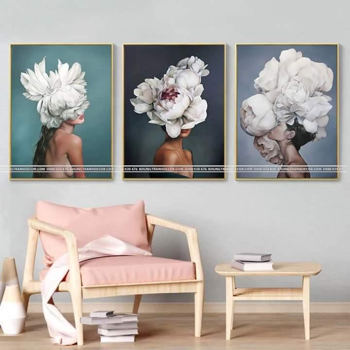 Bộ 3 tranh canvas cô gái hoa nghệ thuật 40x60