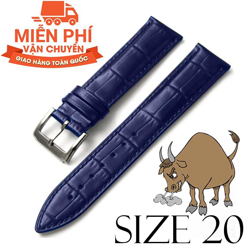 Dây đồng hồ da bò cao cấp BO3 SIZE 20mm (xanh navy)