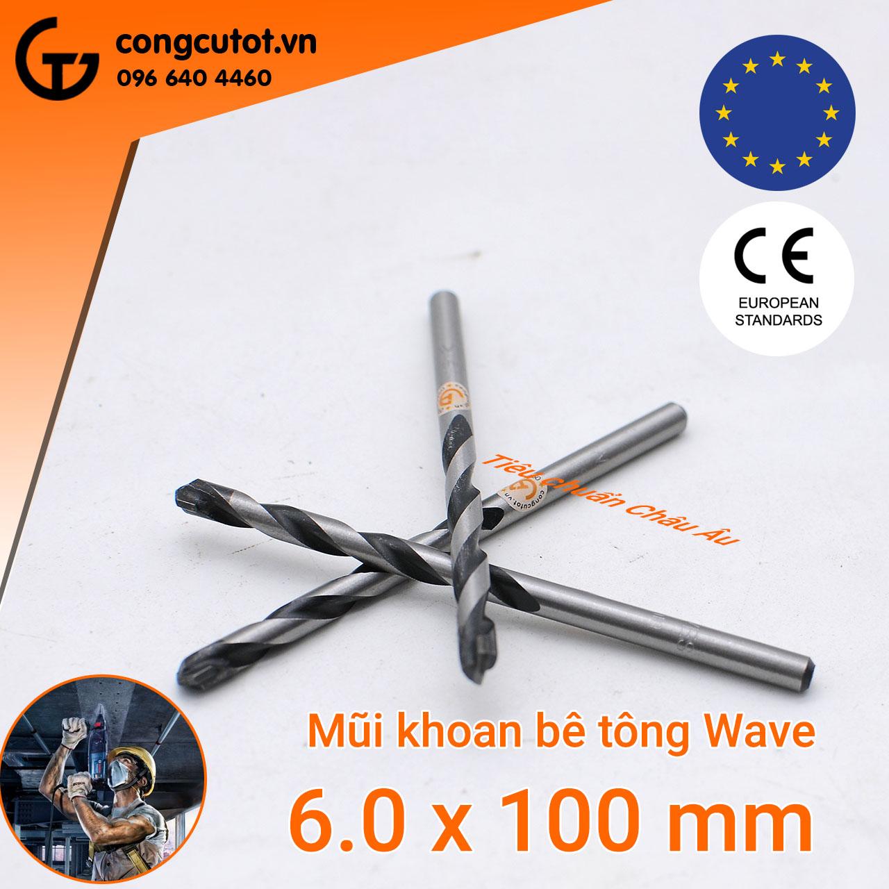 Mũi khoan bê tông kẹp Waves size tùy chọn