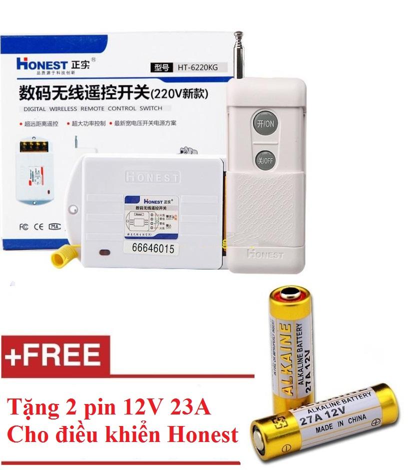 Công tắc điều khiển từ xa công suất lớn Honest HT-6220KGD + Tặng 2 pin 12V 23A dùng cho điều khiển honest