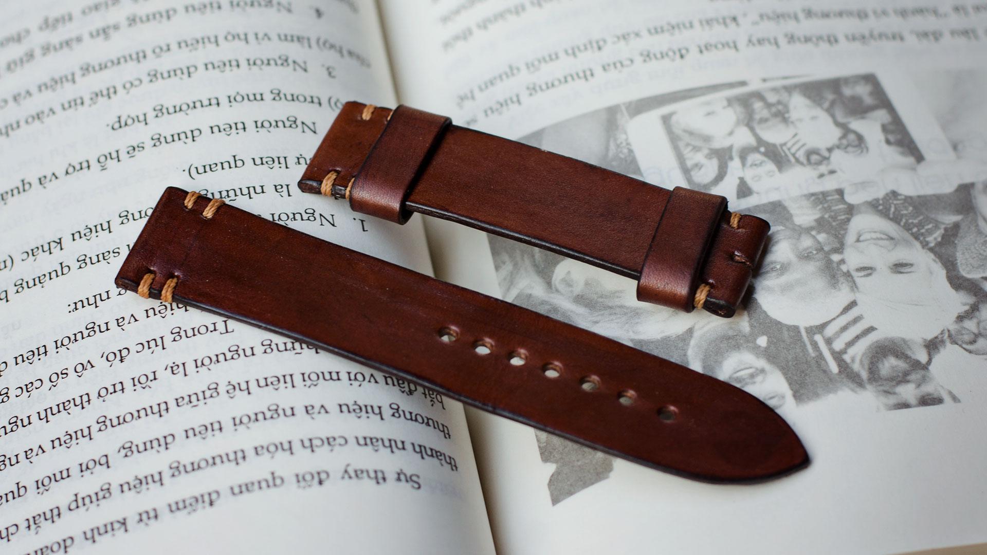 Dây đồng hồ nam da bò handmade một lớp mầu nâu  - Dây đồng hồ handmade nam một lớp da bò nhập khẩu - Dây đồng hồ Mino Crafts size 18-16mm  DA1102C