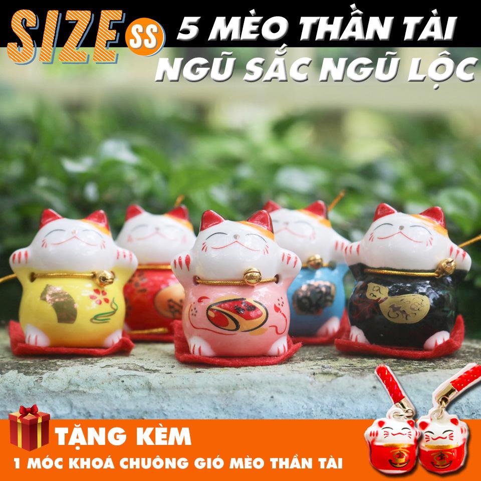 [HCM]Bộ tượng 5 Mèo thần tài Ngũ sắc cao cấp Tượng mini trang trí Xe hơi Bàn làm việc