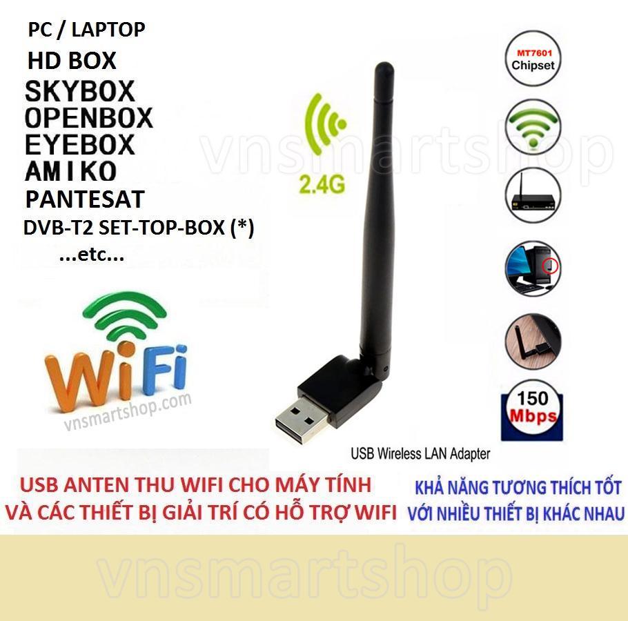 Bộ thu sóng wifi cho máy tính và laptop tốc độ cao có ăng ten 802.II (Đen)