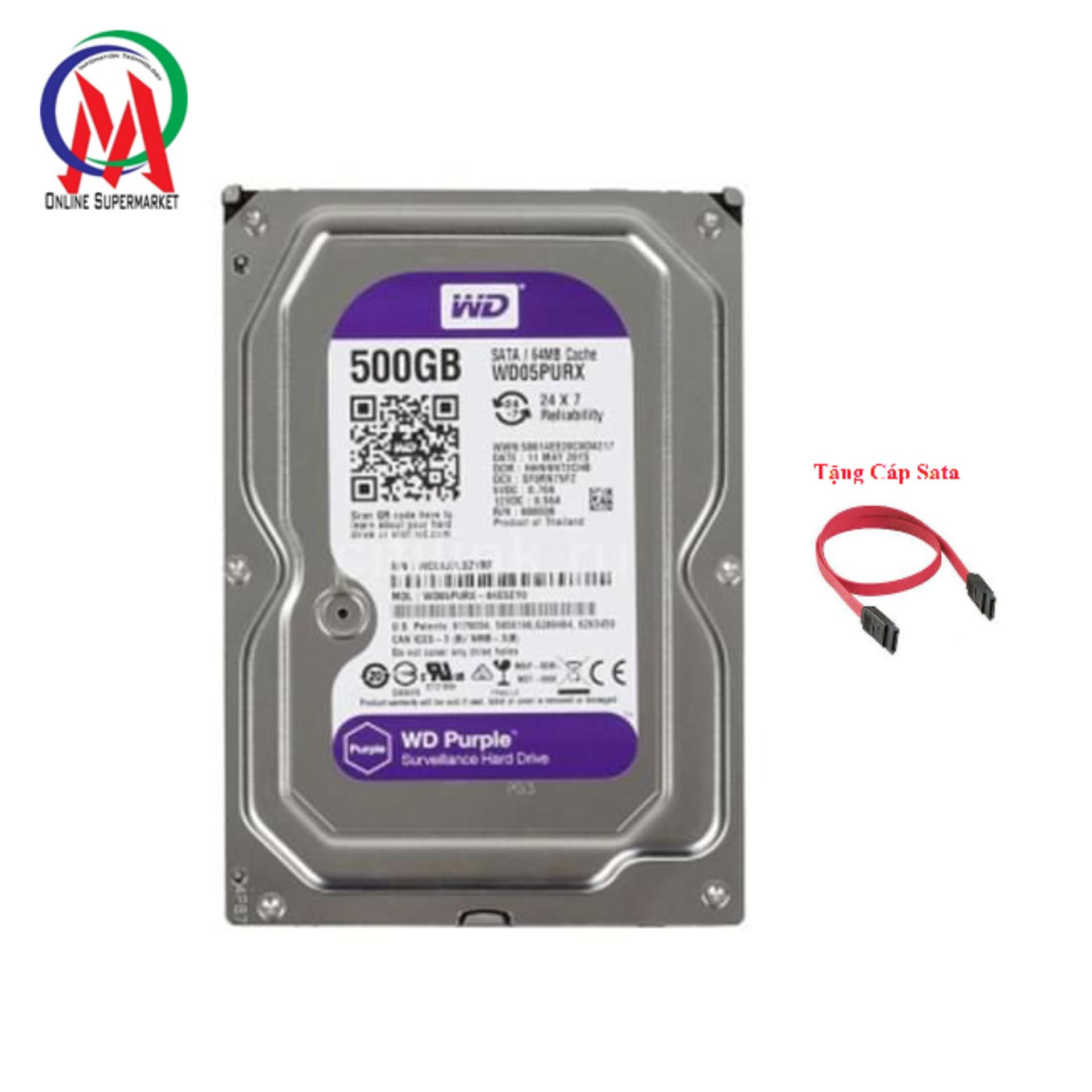 [HCM]Ổ CỨNG WESTERN 500GB PURPLE (TÍM) bh 24T tặng cáp sata