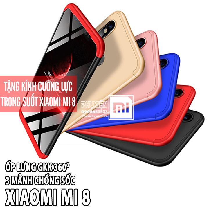 Ốp lưng cho máy xiaomi mi 8 gkk 360 độ - viền màu, full màu