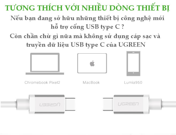 Dây cáp và truyền dữ liệu USB type C 3.1 hỗ trợ sạc nhanh PD 60W, QC3.0, 3A, dài 1.5m UGREEN US161 Dây cáp và truyền dữ liệu USB type C 3.1 hỗ trợ sạc nhanh PD 60W, QC3.0, 3A, dài 1.5m UGREEN US161