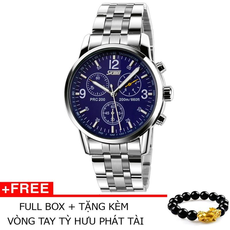Đồng hồ thời trang skmei 9070 dây innox 002 + tặng kèm vòng tay tỳ hưu phát tài
