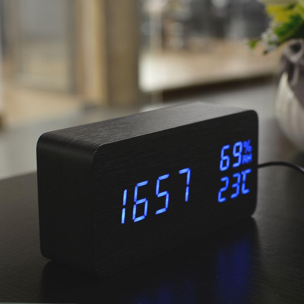 Đồng hồ Led gỗ hình chữ nhật hiển thị Thời gian- Nhiệt độ - Độ ẩm