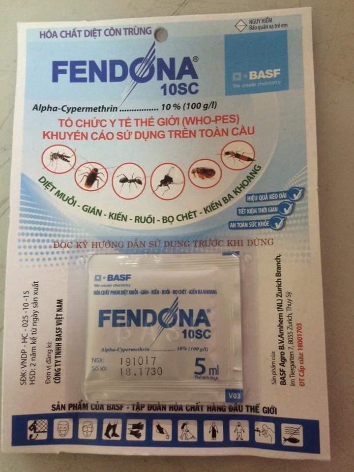Thuốc diệt muỗi, tẩm mùng, kiến, gián, kiến ba khoang, bọ chét, ruồi Fendona 10SC - 5ml