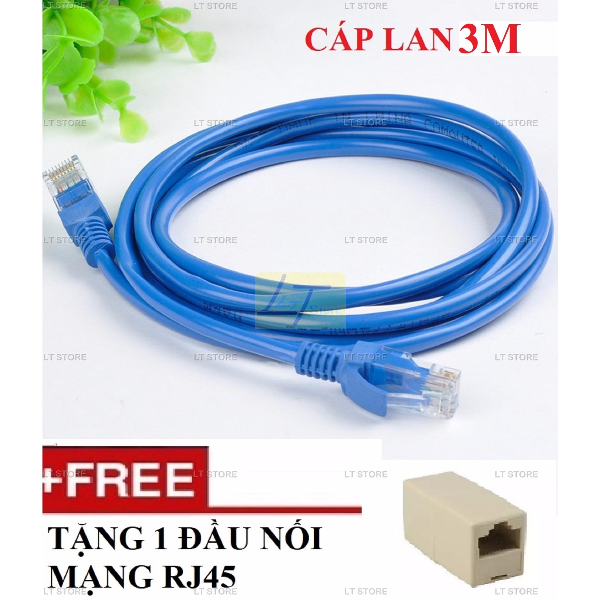 Cáp mạng lan cat5e đúc sẵn 2 đầu dài 3m chống nhiễu tặng 1 đầu nối mạng