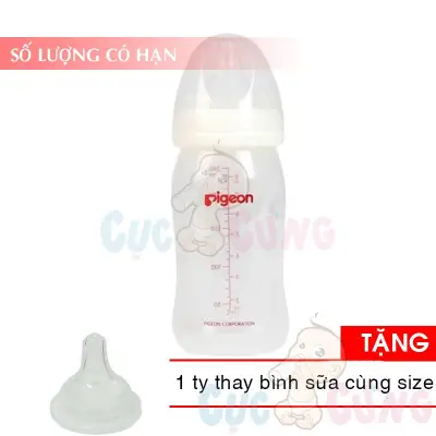 Bình sữa nhựa cổ rộng Pigeon PP (160ml/240ml/330ml) Tặng 1 ty thay binh sua cùng size (3)