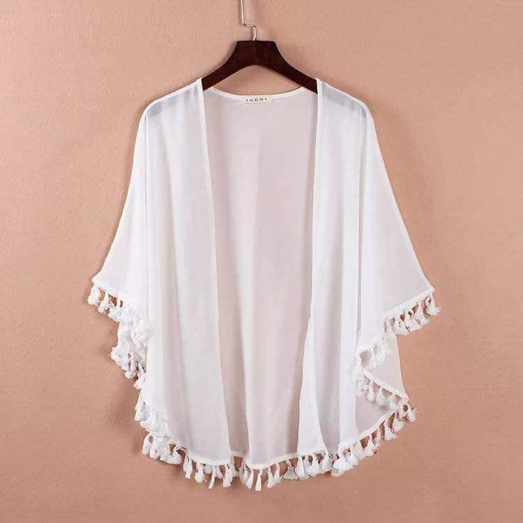 Xả kho Áo khoác (áo choàng) kimono đi biển, tập gym  xinh xắn (Trắng)