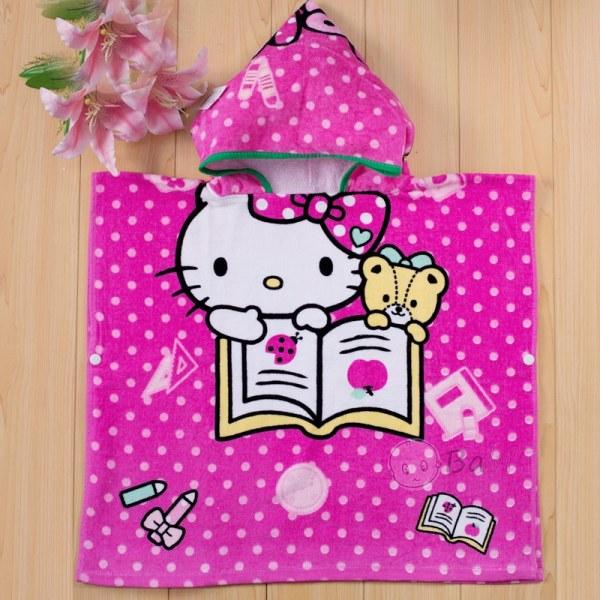 Khăn tắm có mũ, khăn choàng cho bé đi bơi đi biển cho bé họa tiết hình Mèo Kitty