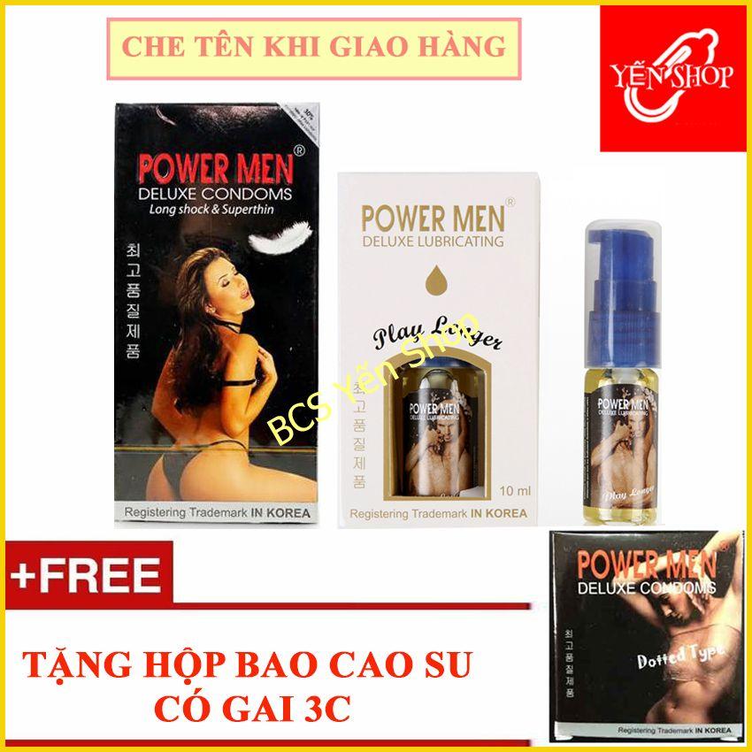 Bộ Bao cao su Siêu Mỏng Kéo Dài thời gian Powermen Hộp 12c Và gel bôi trơn kéo dài thời gian Tặng bao cao su có gai 3c (YSBCS-YSGBT-CBKM) nhập khẩu
