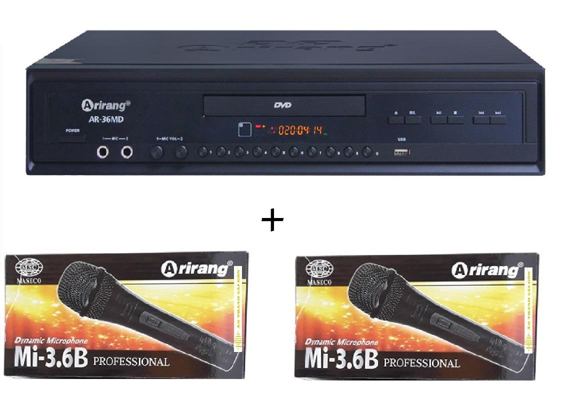Đầu dvd karaoke arirang ar-36md + 2 micro có dây arirang 3.6c