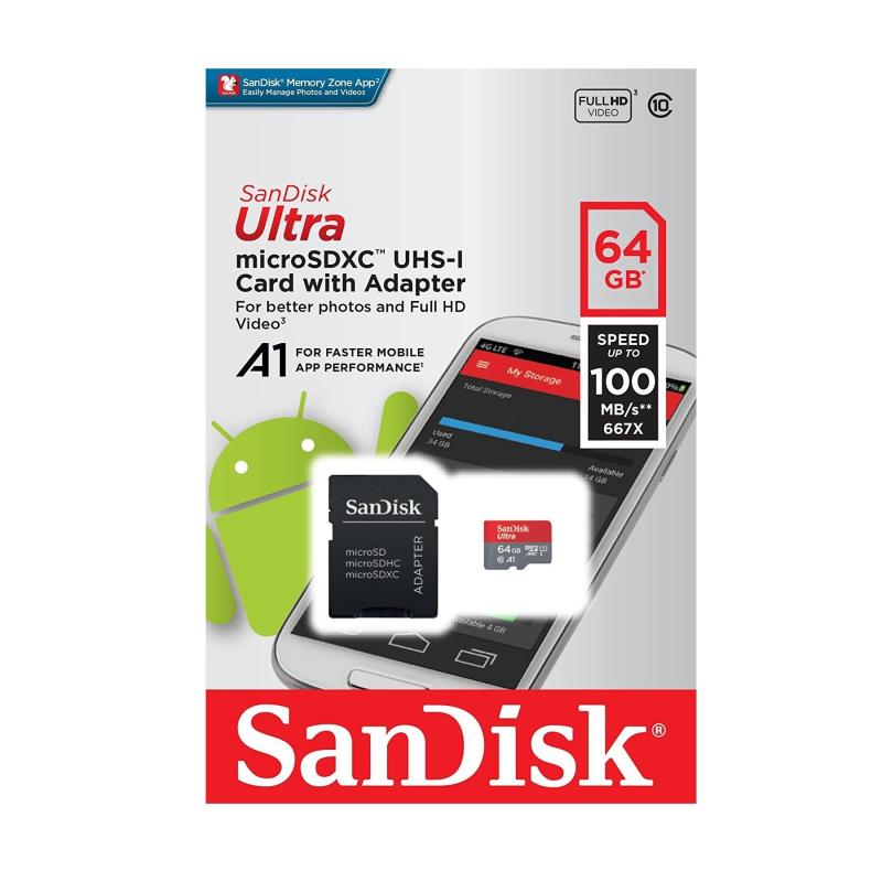 Thẻ nhớ MicroSDXC SanDisk Ultra A1 64GB 100MB/s kèm adapter (Đỏ)